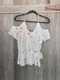 One Love Clothing White Floral Wrap Top – Size L