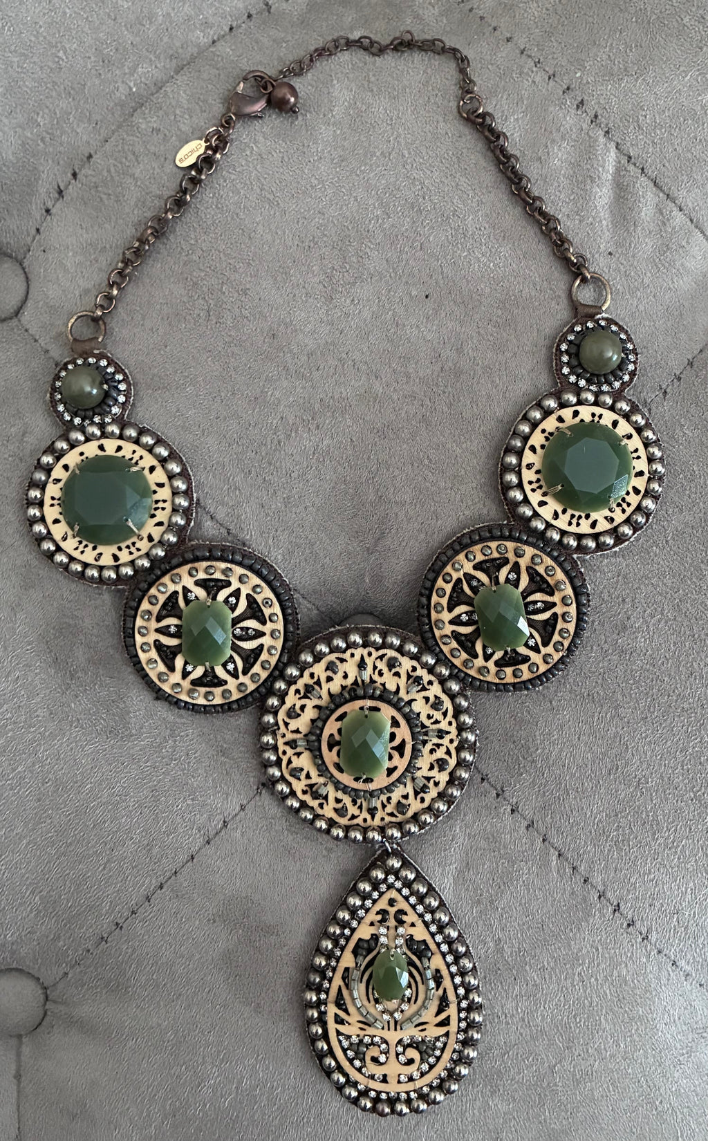GiGiO Boho Statement Necklace – Green Stone & Filigree