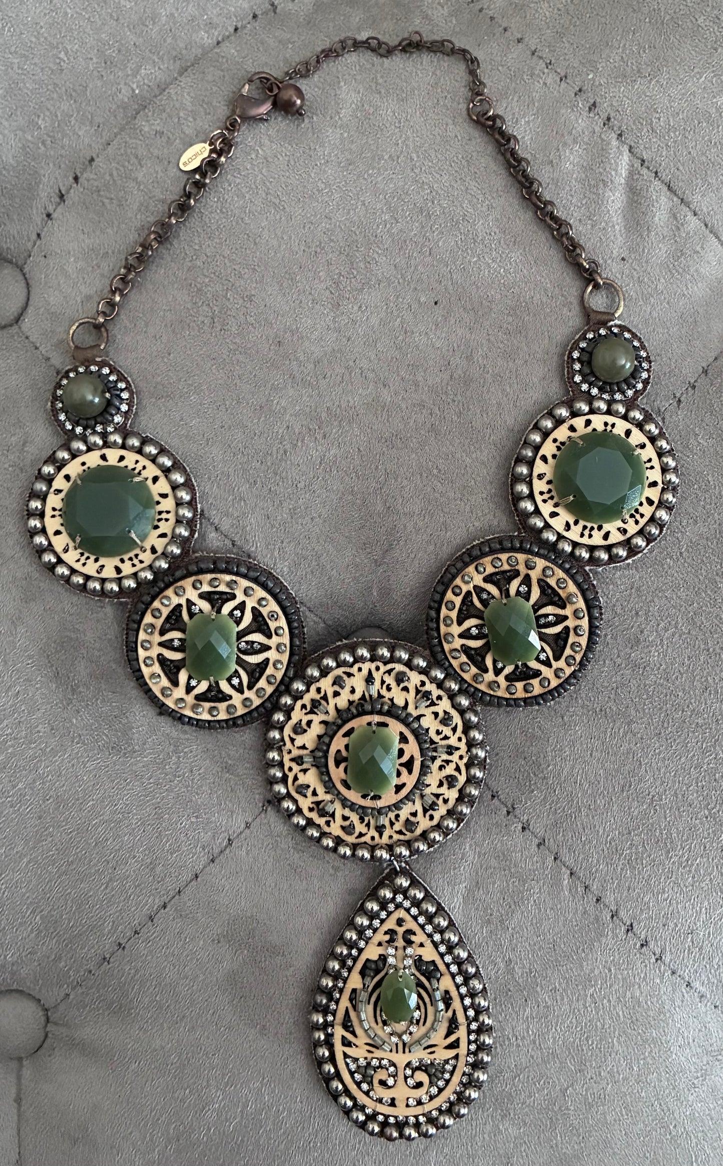 GiGiO Boho Statement Necklace – Green Stone & Filigree