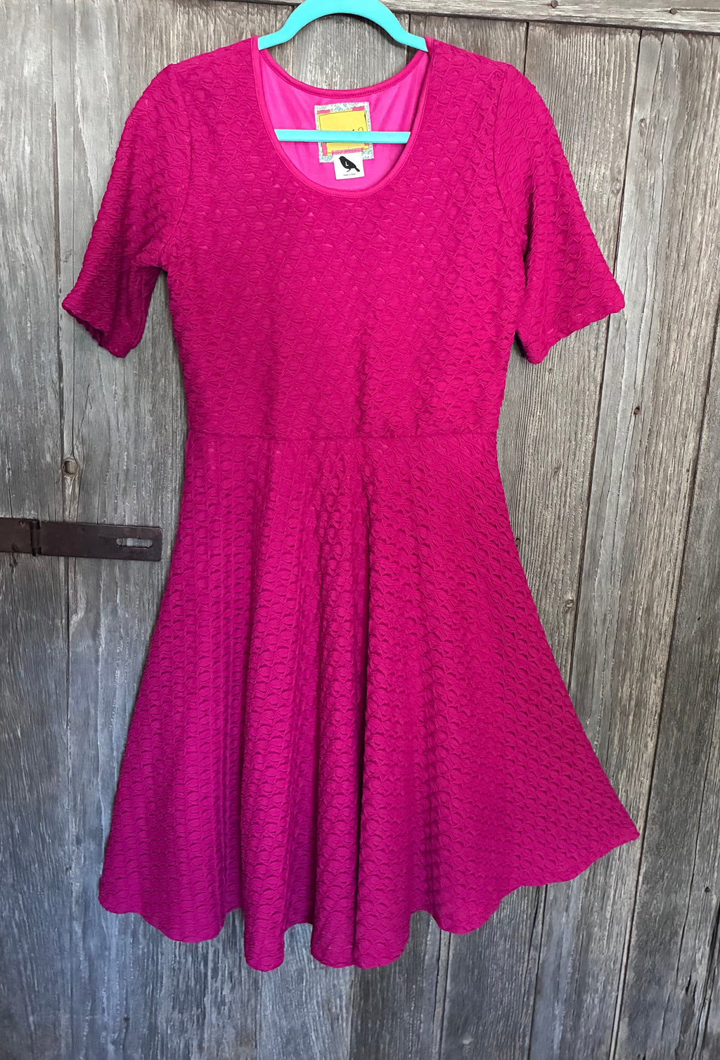 Bella Bird Magenta Textured Skater Dress – L
