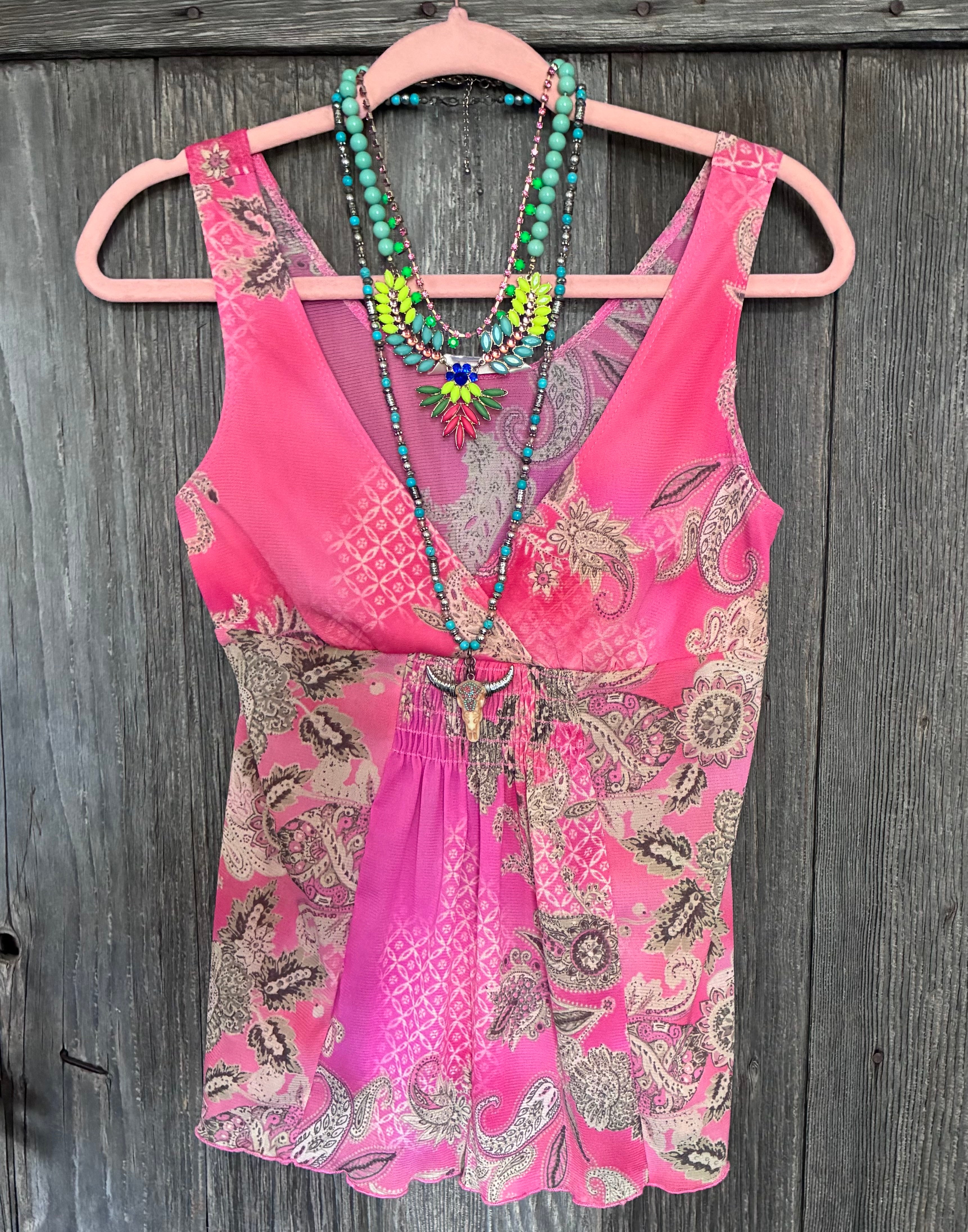 Fresh Wear Pink Paisley Smocked Waist Tank Top – Size Medium