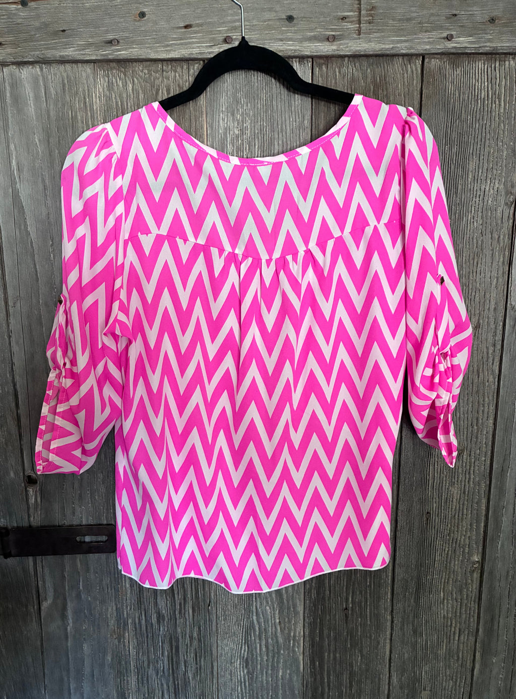 Pink Chevron 3/4 Sleeve Blouse – L