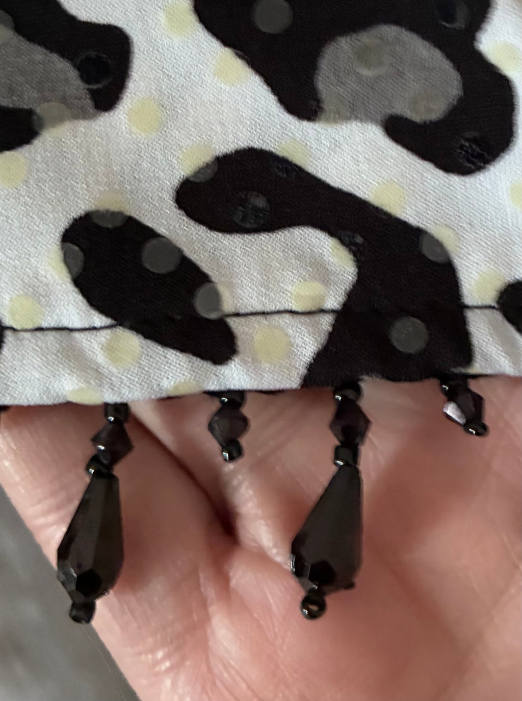 Leopard Print Sequin Blouse with Black Bead Fringe