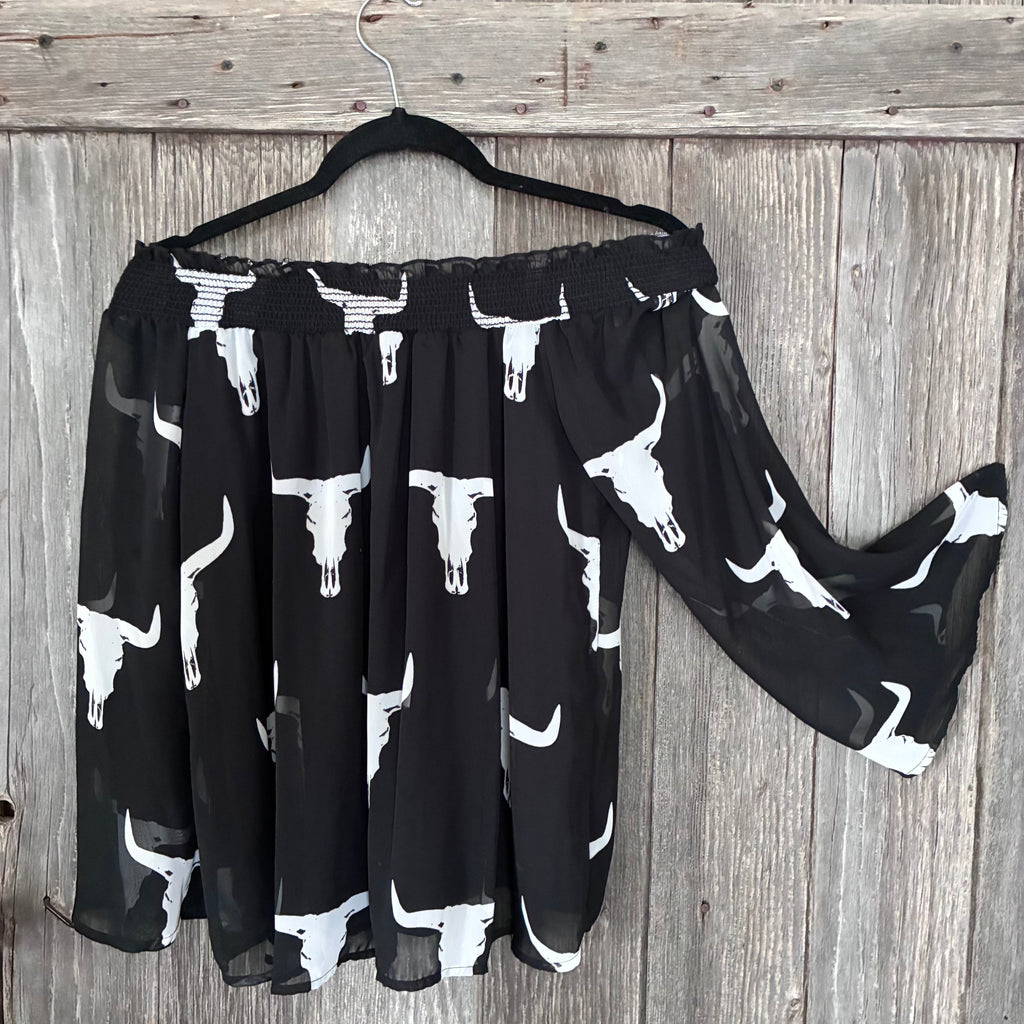 Peach Love California Bull Skull Off-Shoulder Blouse