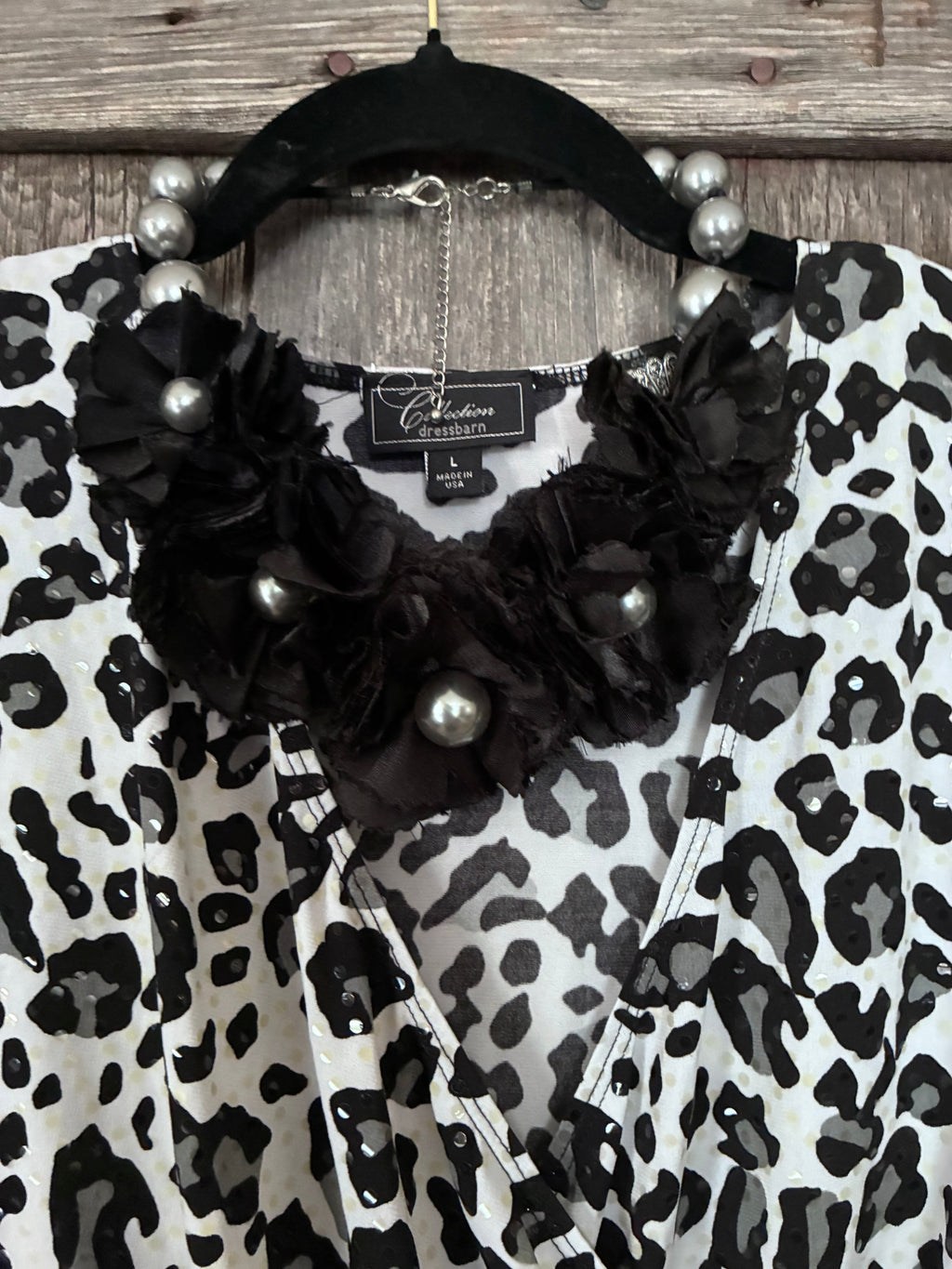 Black Rosette & Silver Pearl Statement Necklace