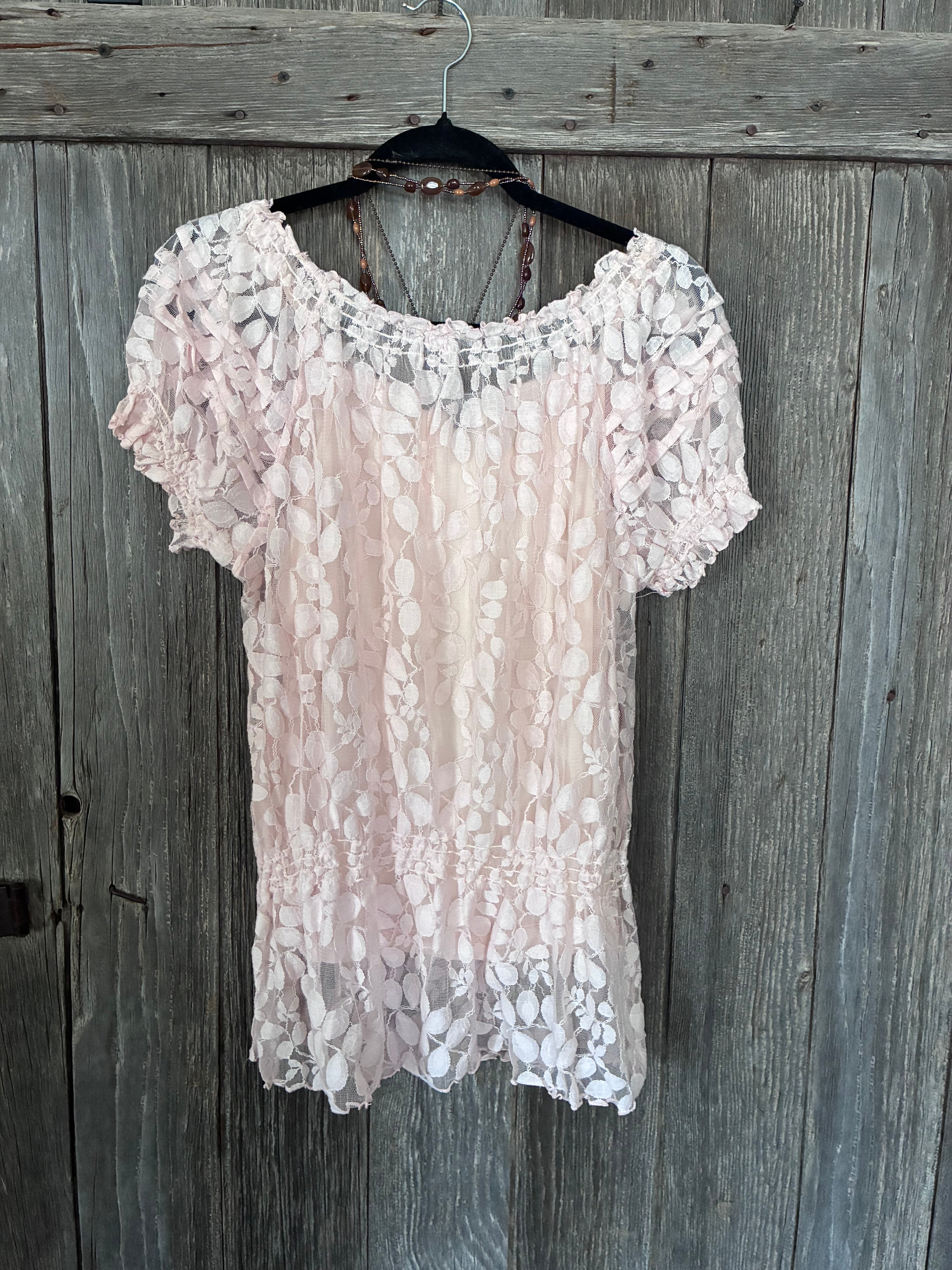 NY Collection Blush Pink Lace Top – Size L
