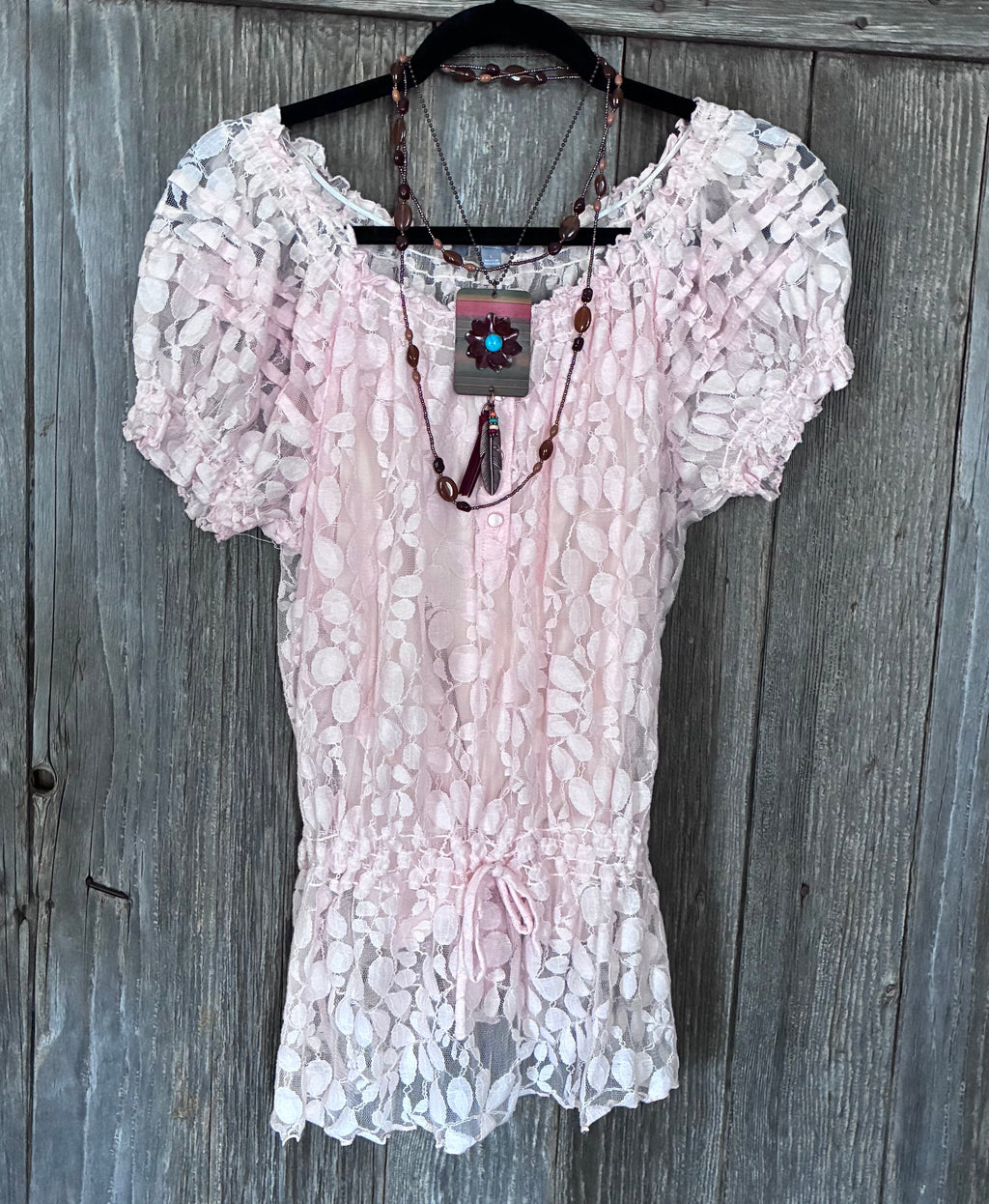 NY Collection Blush Pink Lace Top – Size L