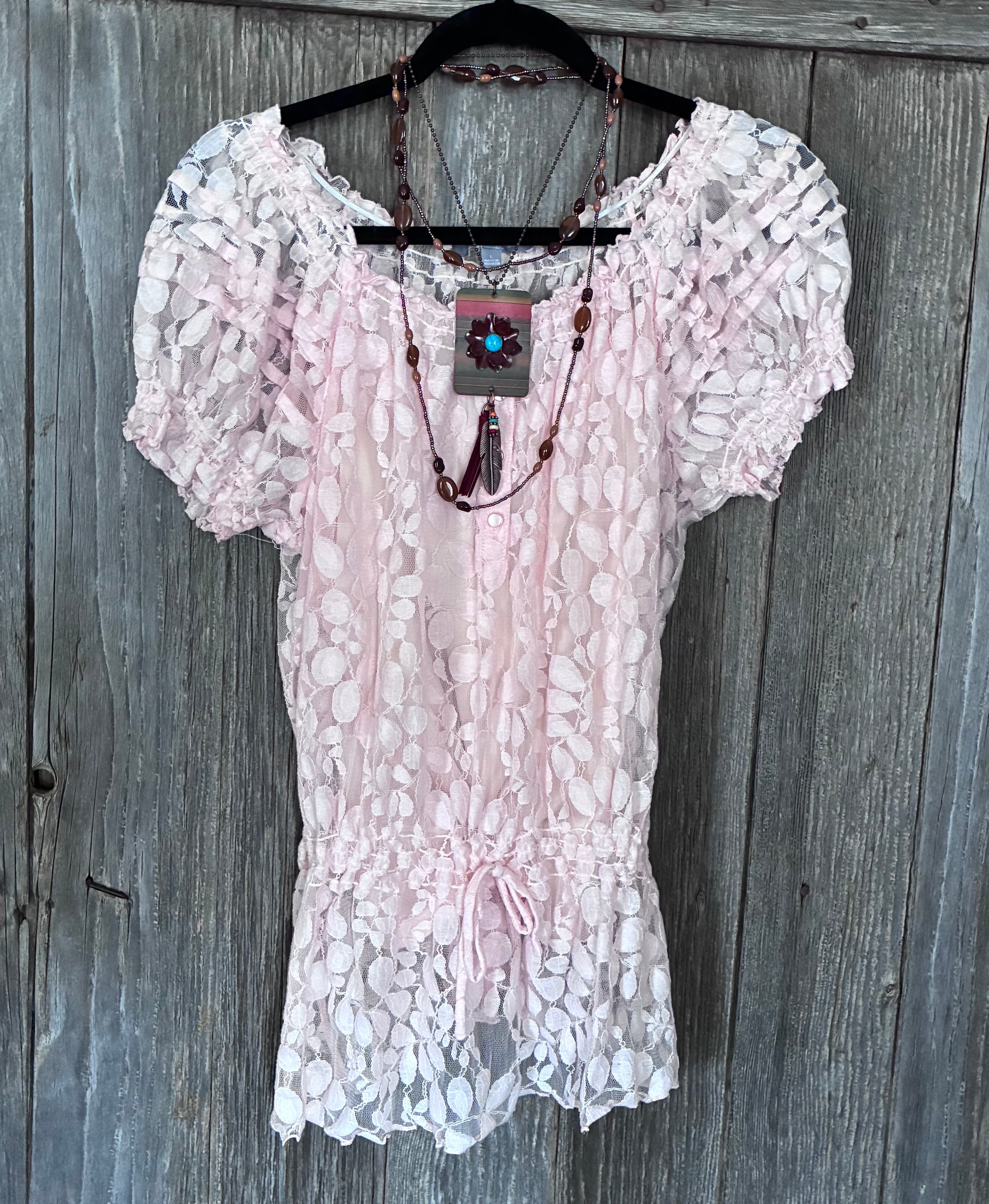 NY Collection Blush Pink Lace Top – Size L