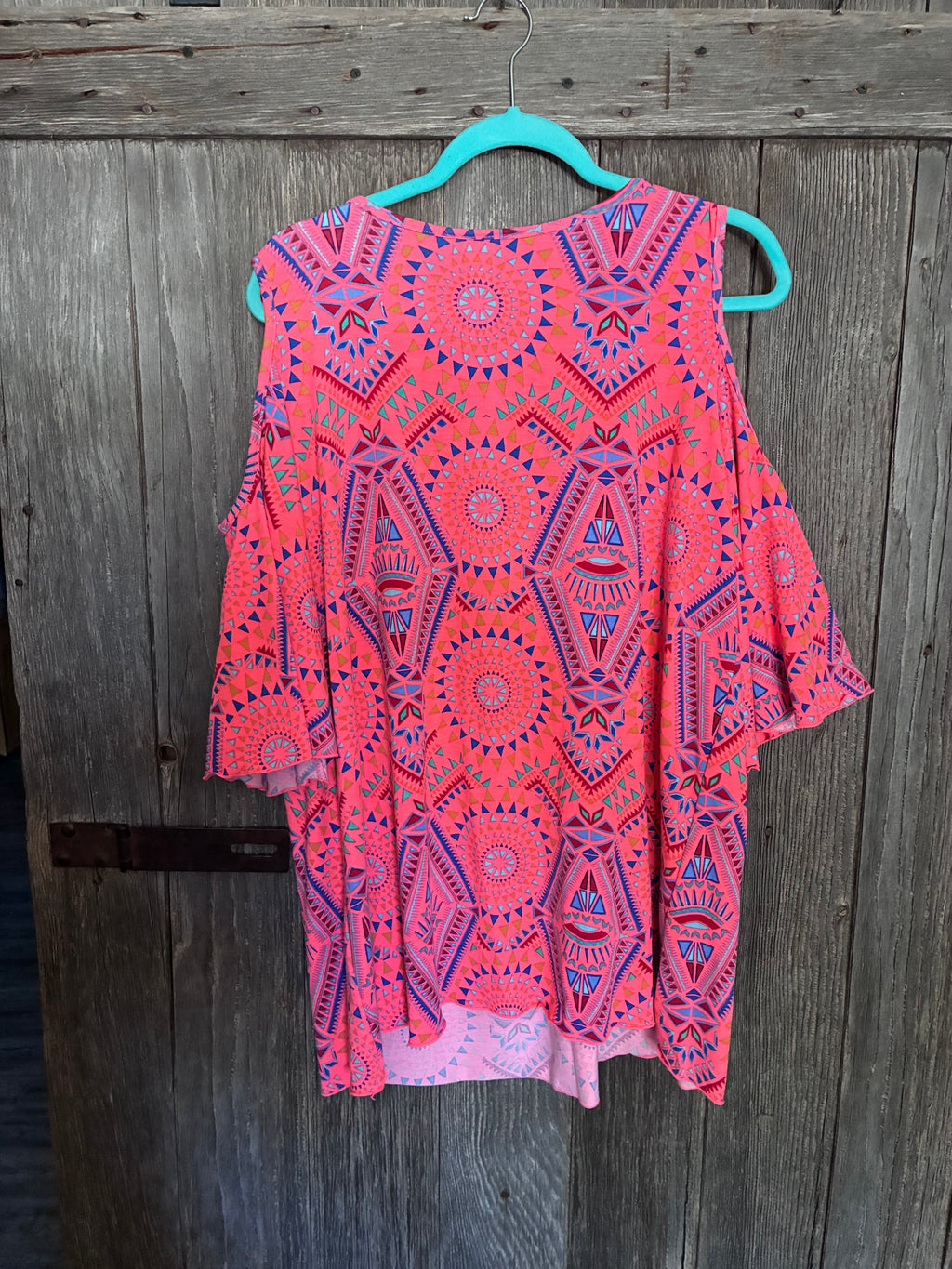 Turquoise Haven Cold Shoulder Boho Top – XL