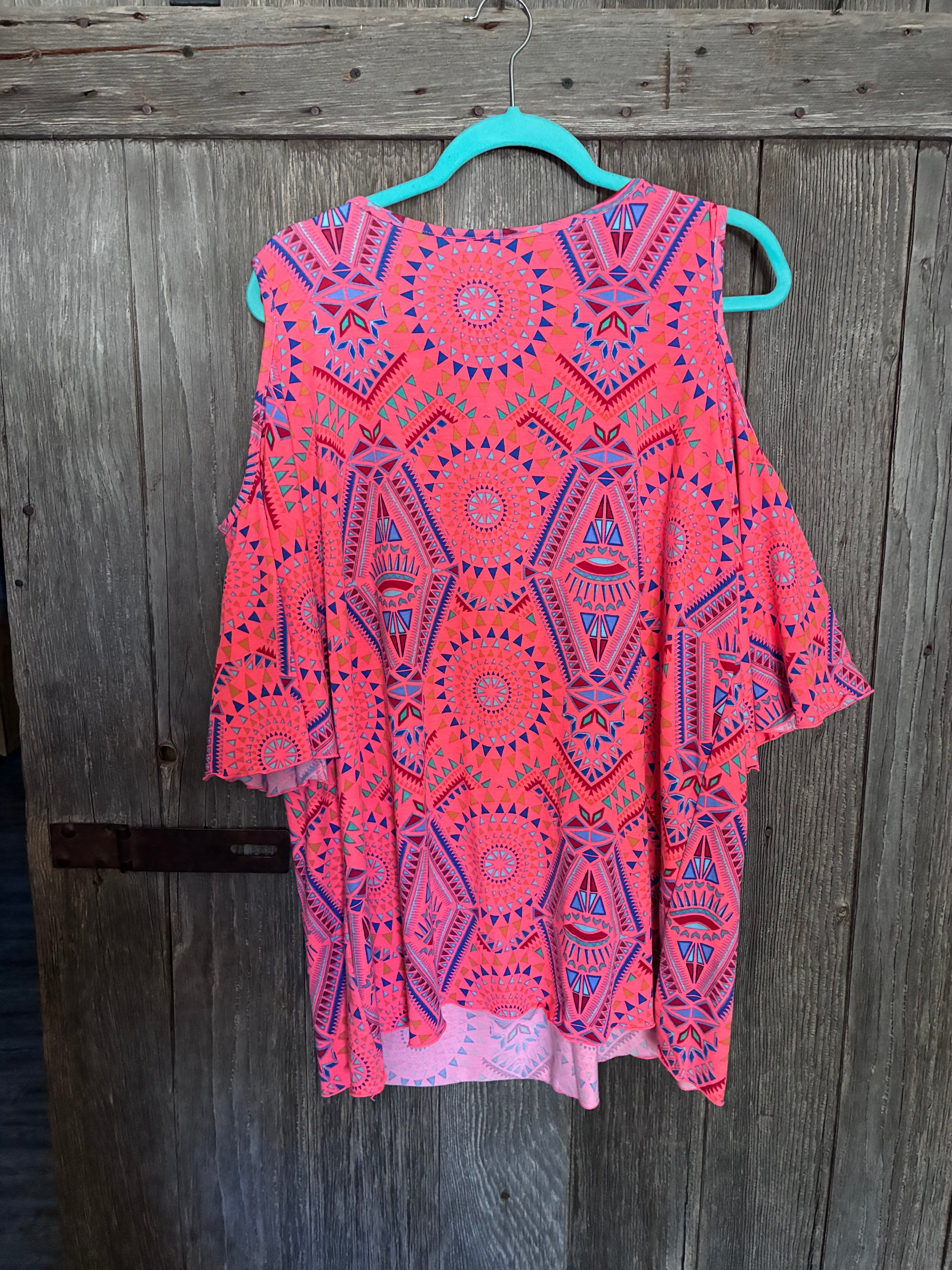 Turquoise Haven Cold Shoulder Boho Top – XL