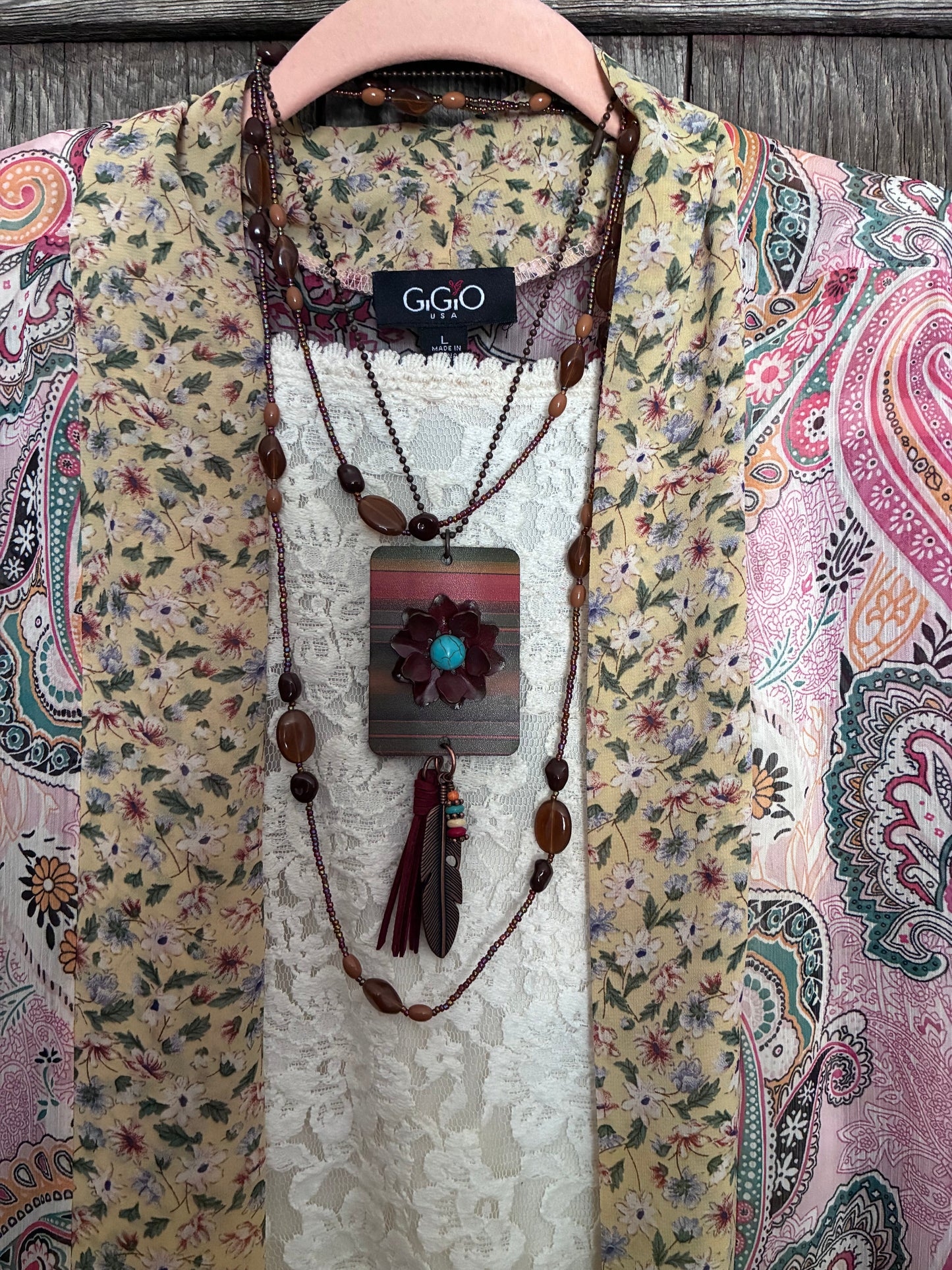 Boho Necklace Set – Beaded Strand & Serape Pendant