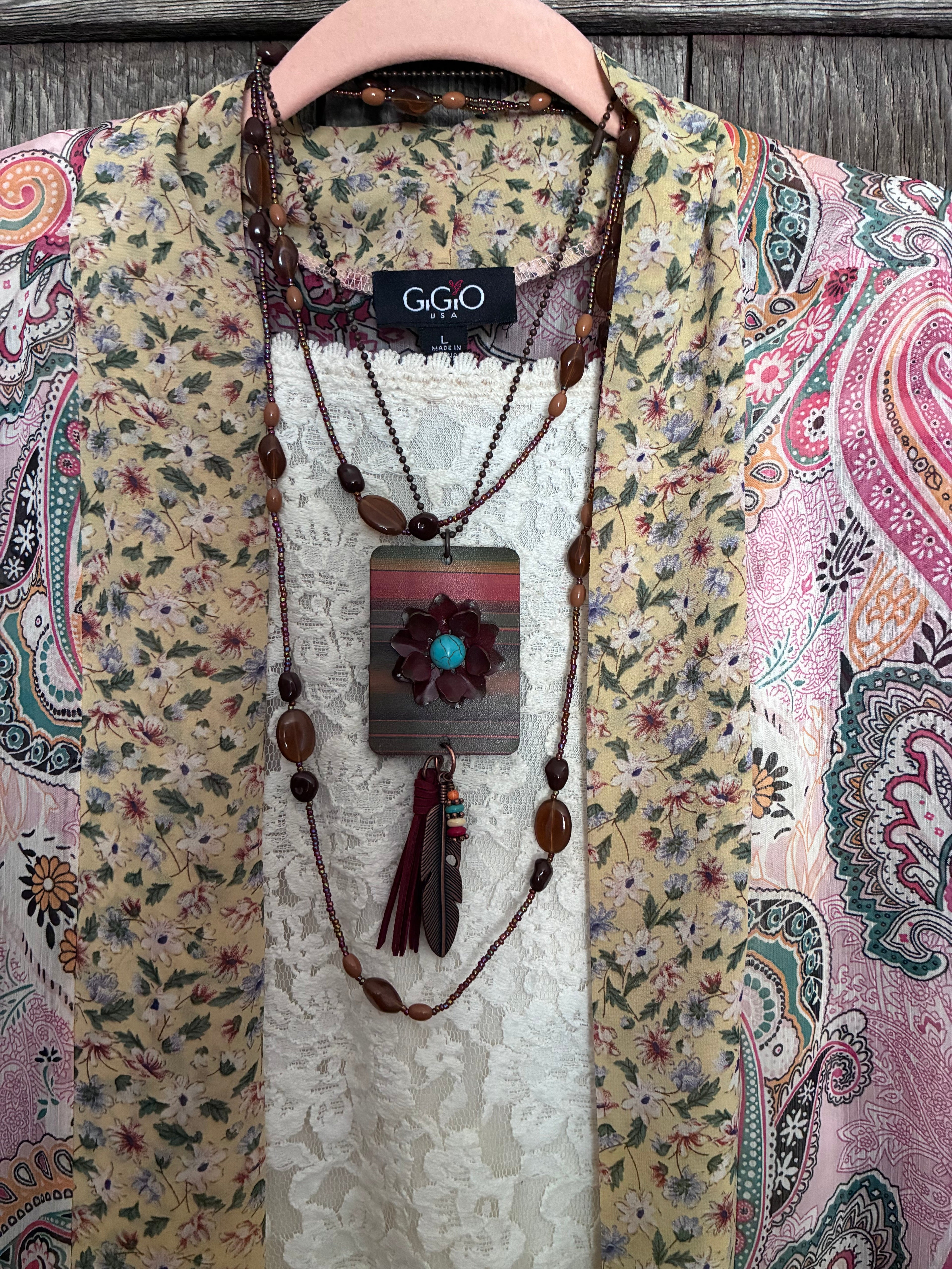 Boho Necklace Set – Beaded Strand & Serape Pendant