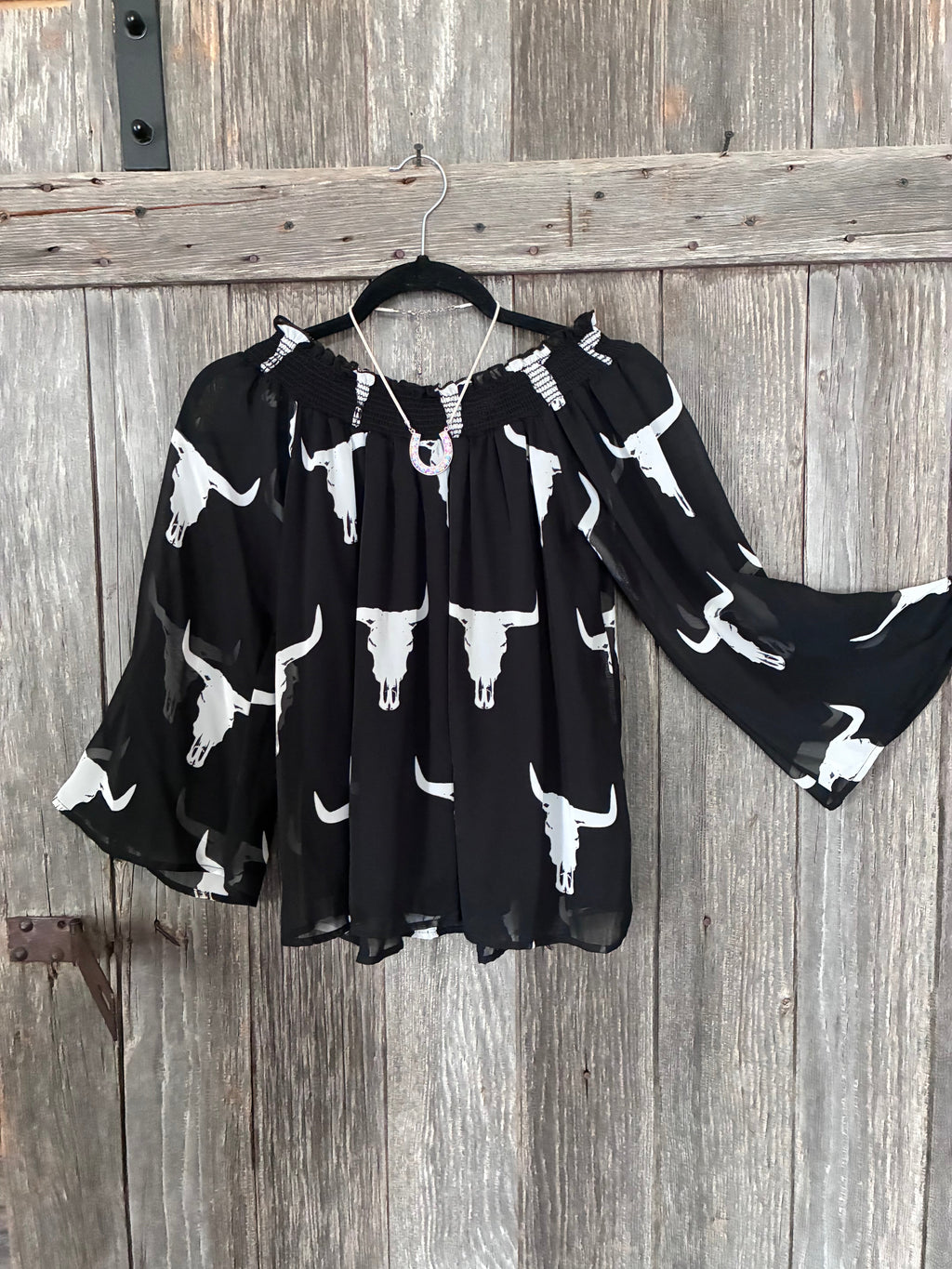 Peach Love California Bull Skull Off-Shoulder Blouse
