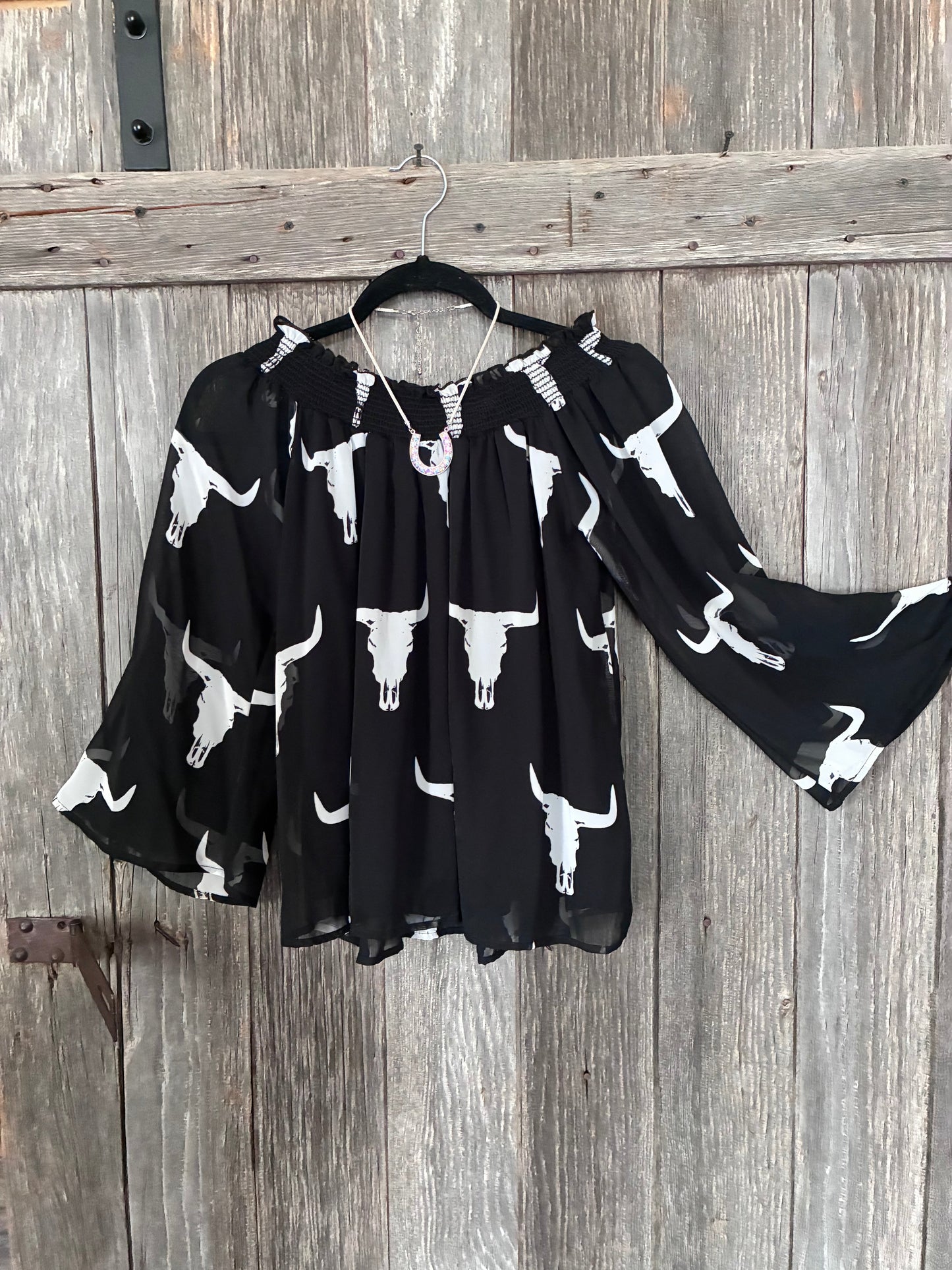 Peach Love California Bull Skull Off-Shoulder Blouse
