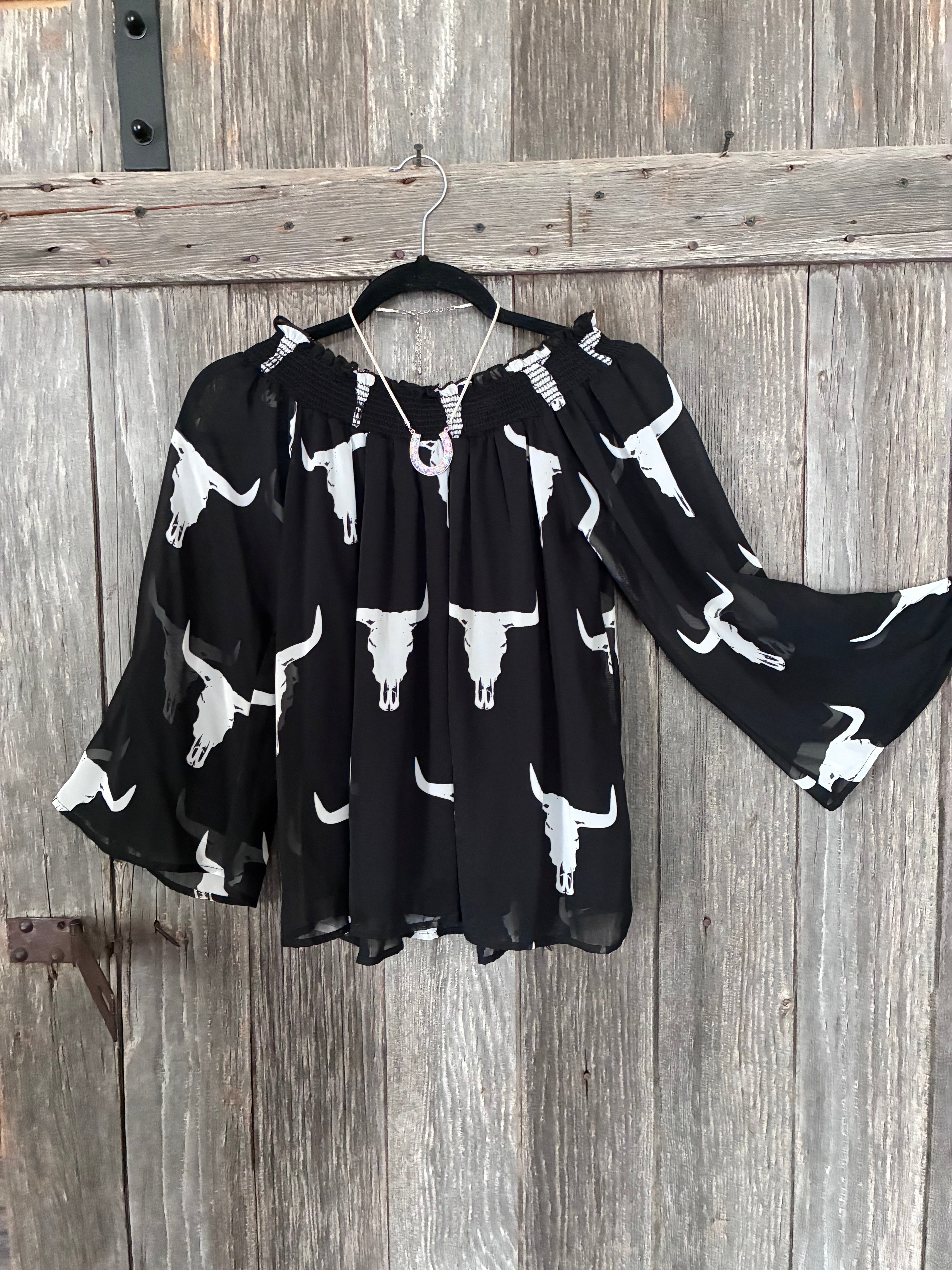 Peach Love California Bull Skull Off-Shoulder Blouse