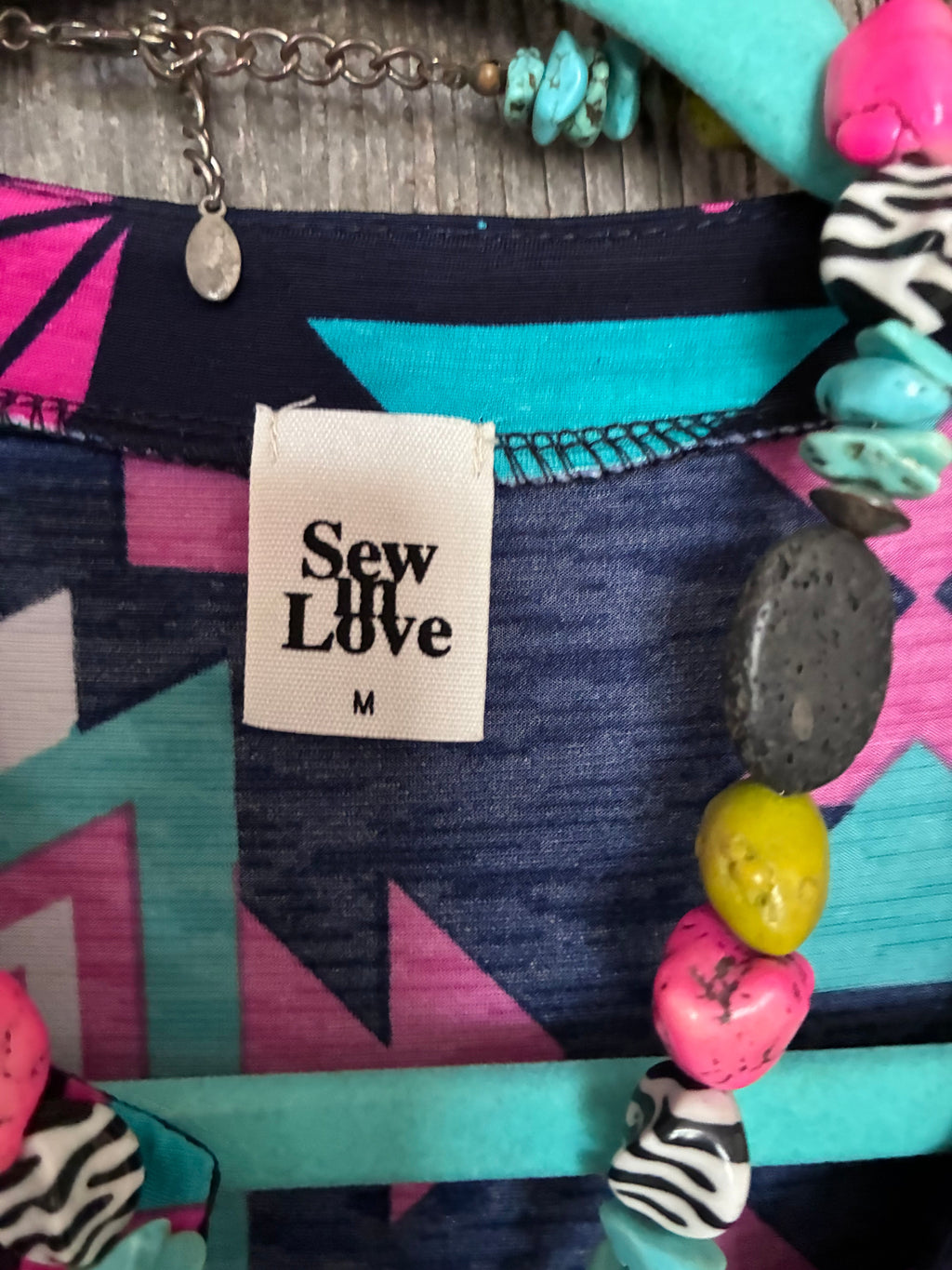 Sew In Love Aztec V-Neck Top – Navy/Magenta/Teal (M)