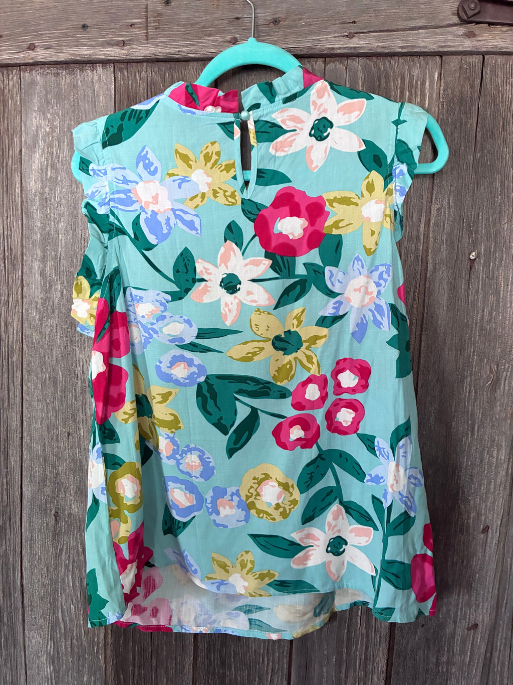 Aqua Floral Blouse – Size L