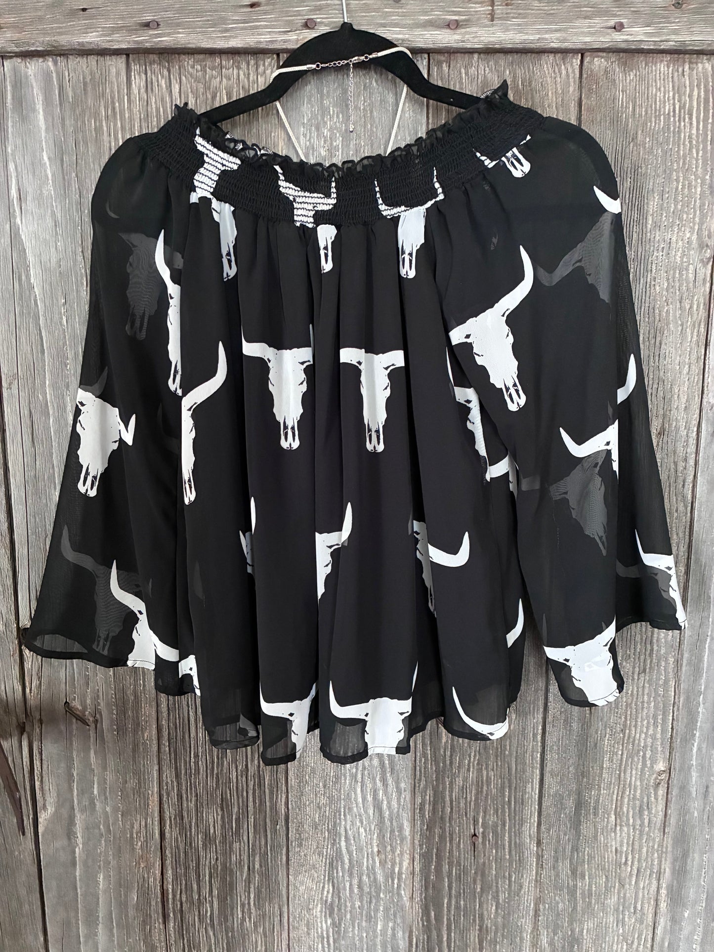 Peach Love California Bull Skull Off-Shoulder Blouse